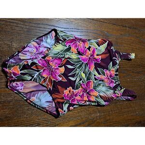 Sz 10 Islander Tank Strap Cut Out 1 Piece Tropical Floral Swimsuit Bathing Suit
